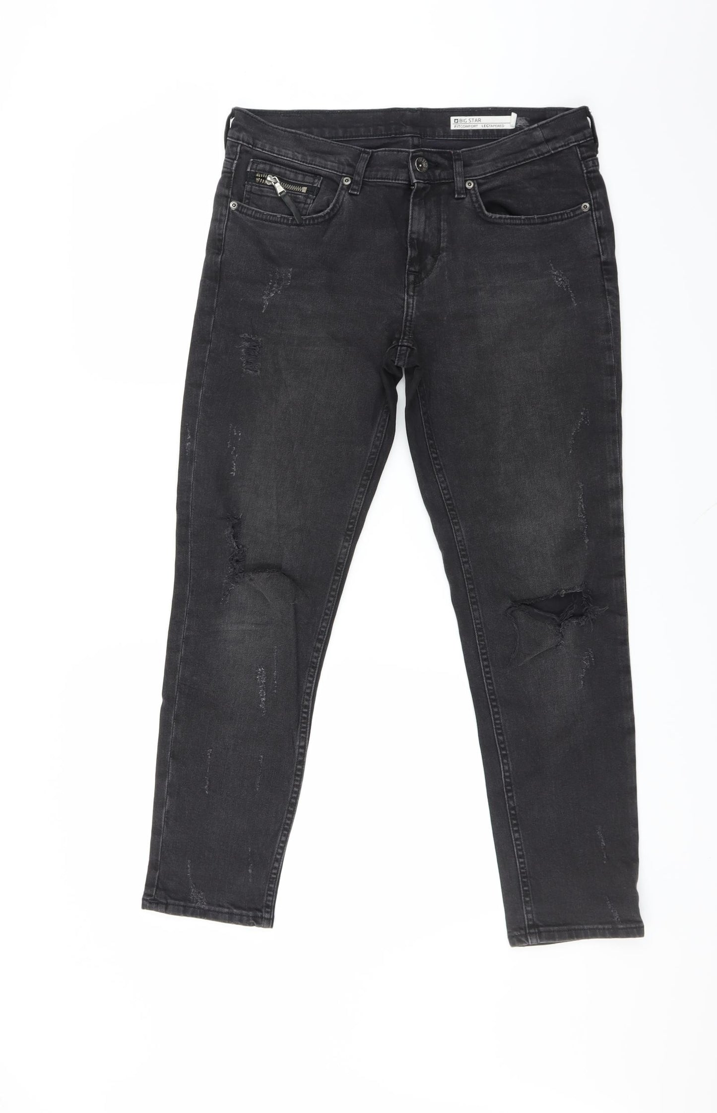 BIG STAR Mens Black   Tapered Jeans Size 28 in L30 in - DISTRESSED