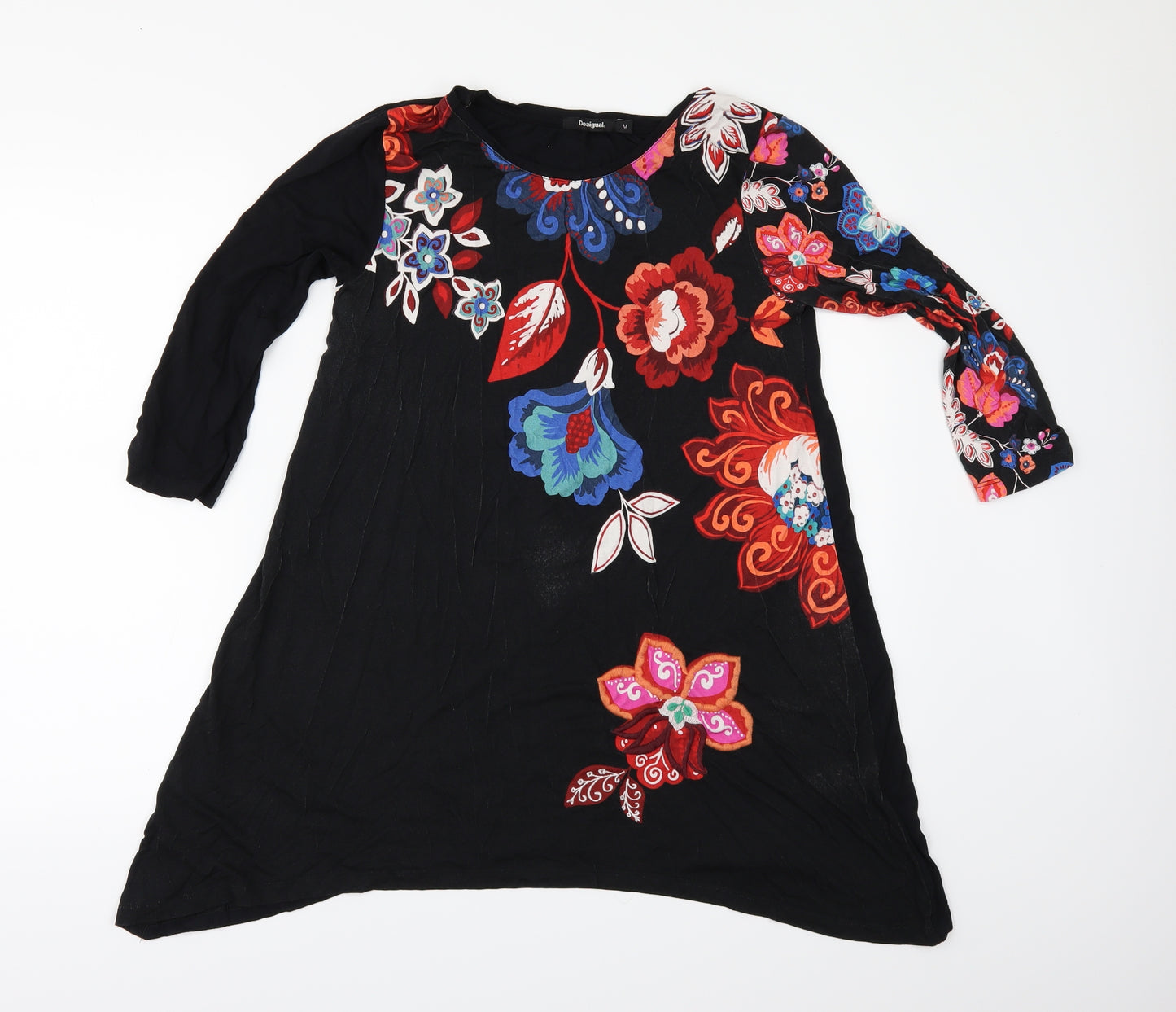Desigual Womens Black Floral  Tunic Blouse Size M