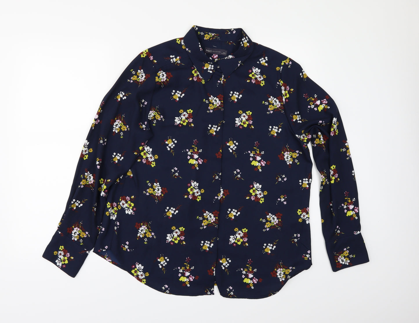 Marks and Spencer Womens Blue Floral  Tunic Button-Up Size 12