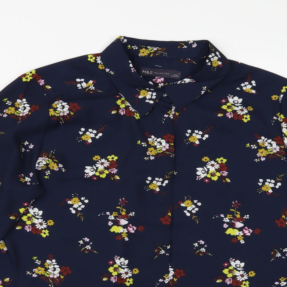 Marks and Spencer Womens Blue Floral  Tunic Button-Up Size 12