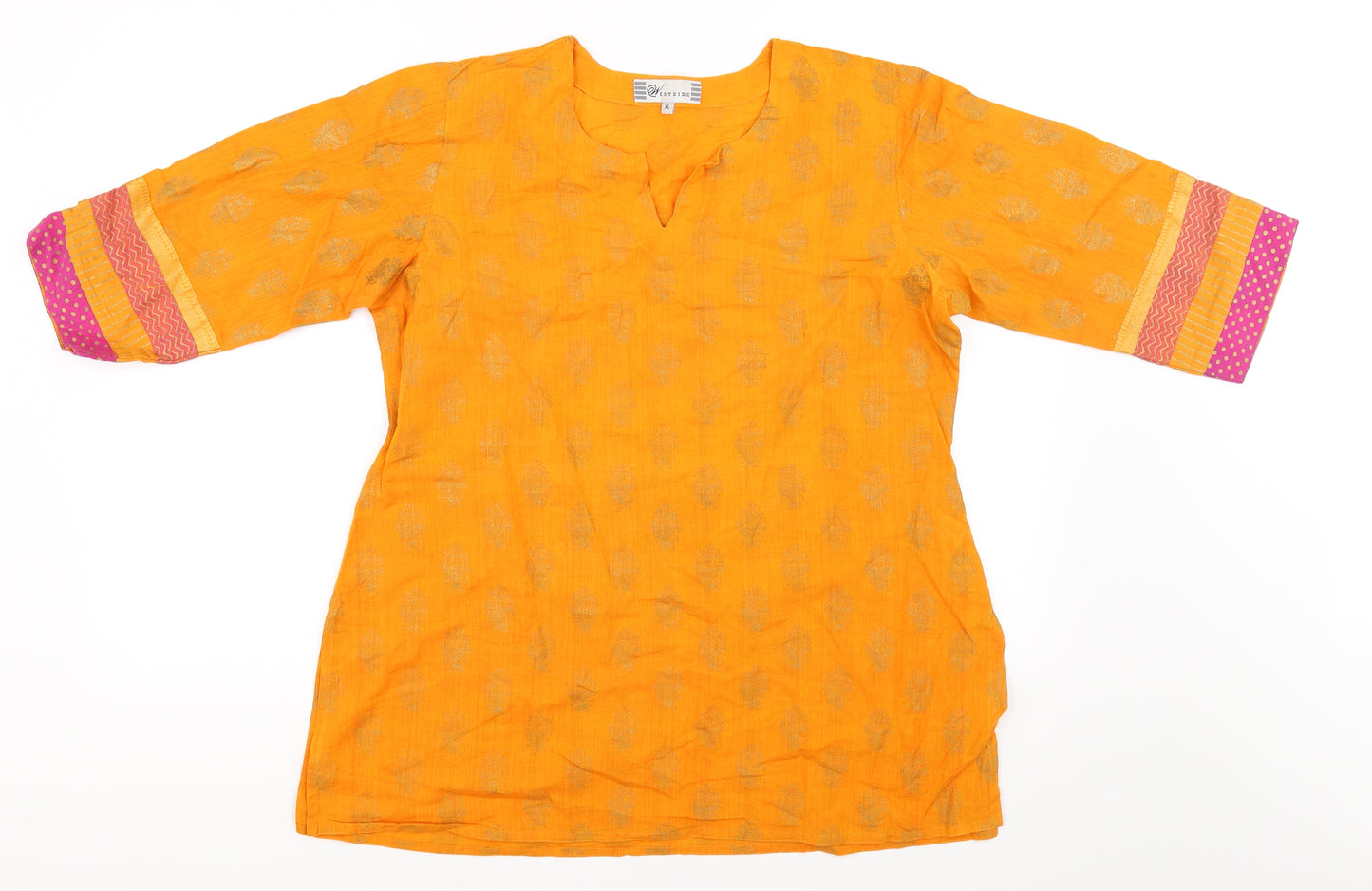 Westside Womens Orange Floral  Basic Blouse Size XL