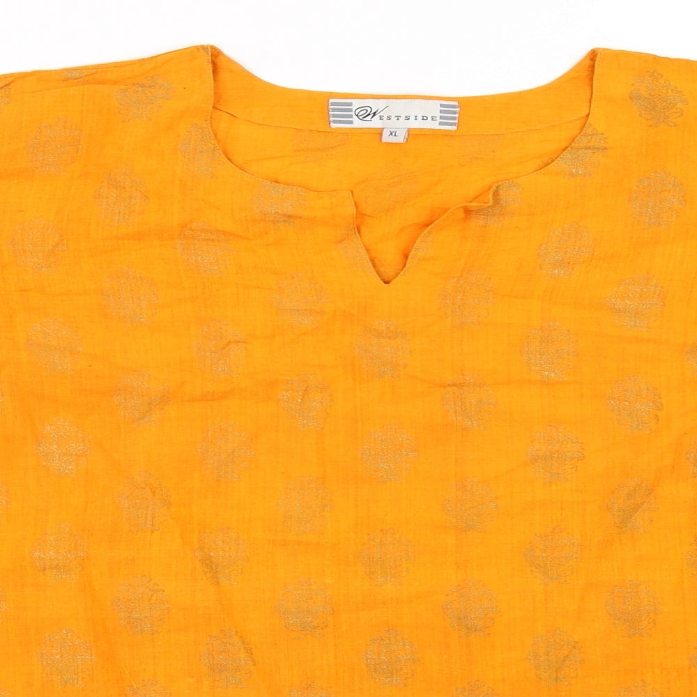 Westside Womens Orange Floral  Basic Blouse Size XL