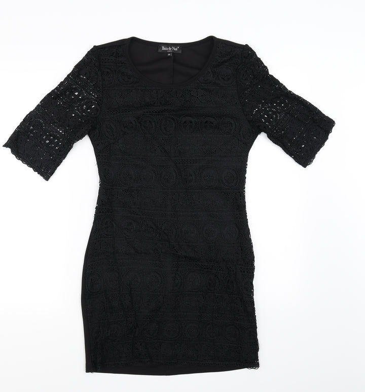Bain De Nuit Womens Black Floral Bodycon Size 8
