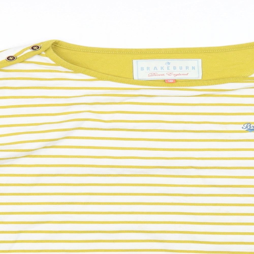 Brakeburn Womens Yellow Striped  Basic T-Shirt Size 18