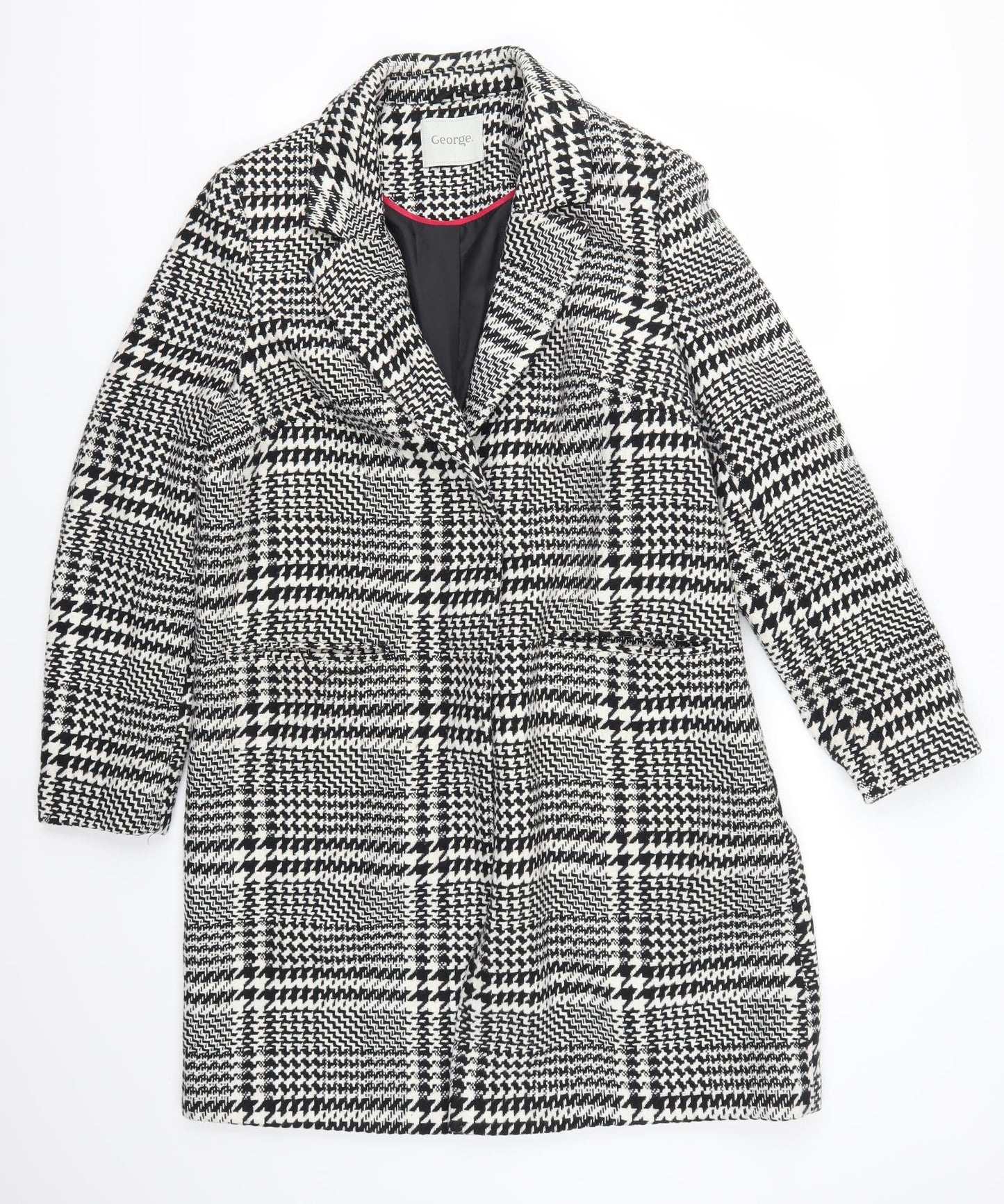 George Womens Grey Houndstooth  Overcoat Coat Size 16