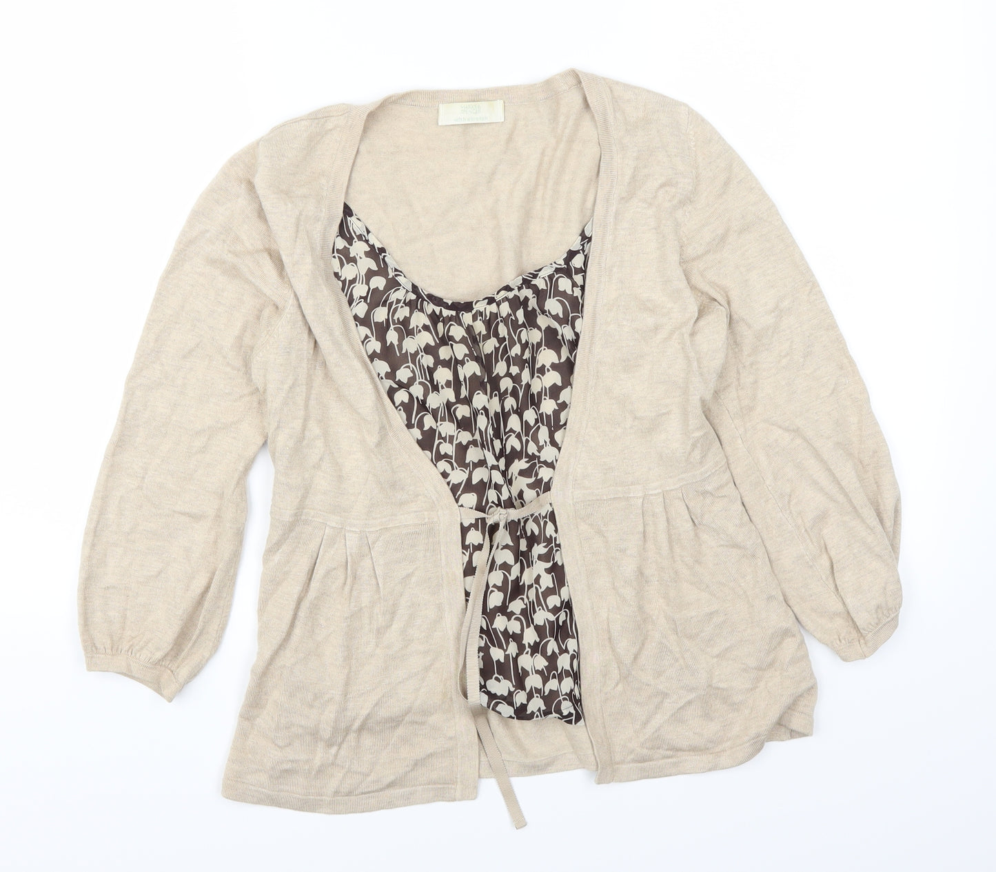 Marks and Spencer Womens Brown Fair Isle  Cardigan Jumper Size 10  - Cardigan and Top All in One