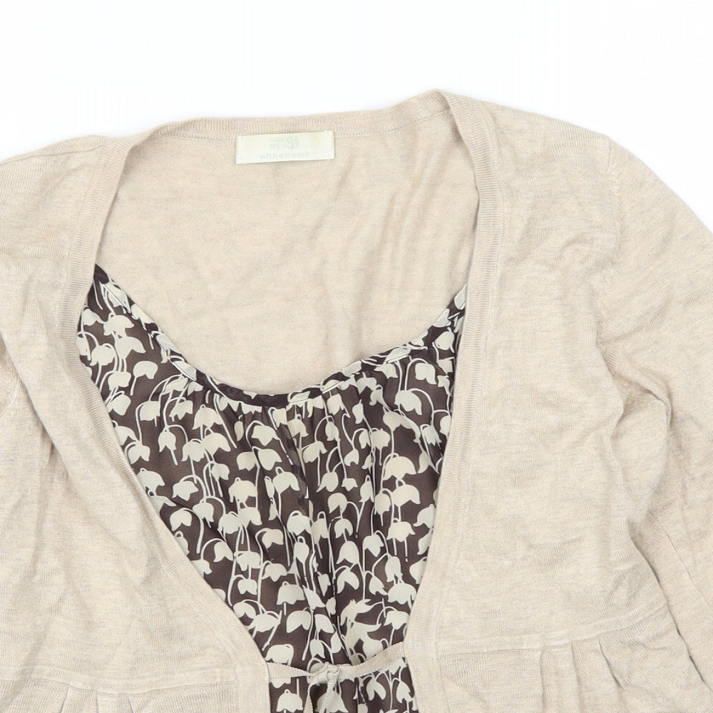 Marks and Spencer Womens Brown Fair Isle  Cardigan Jumper Size 10  - Cardigan and Top All in One