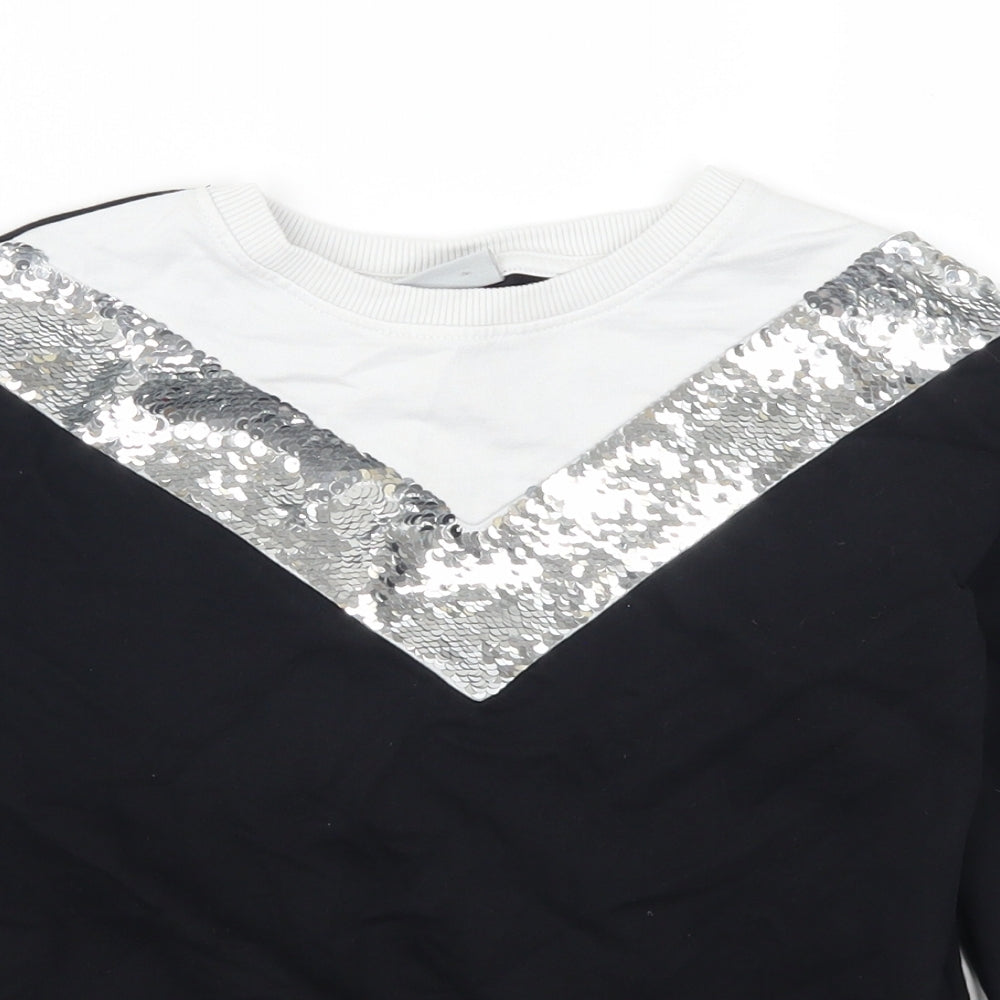 Matalan Girls Black Striped  Pullover Sweatshirt Size 9 Years