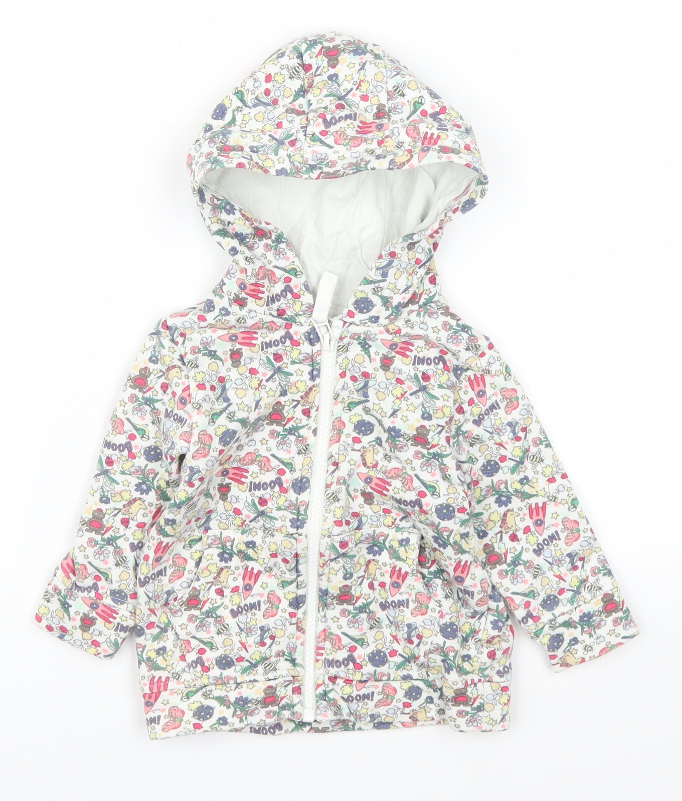 NEXT Girls Multicoloured Geometric  Jacket  Size 6-9 Months  - Robots Rocket Ships Unicorns and Butterflies