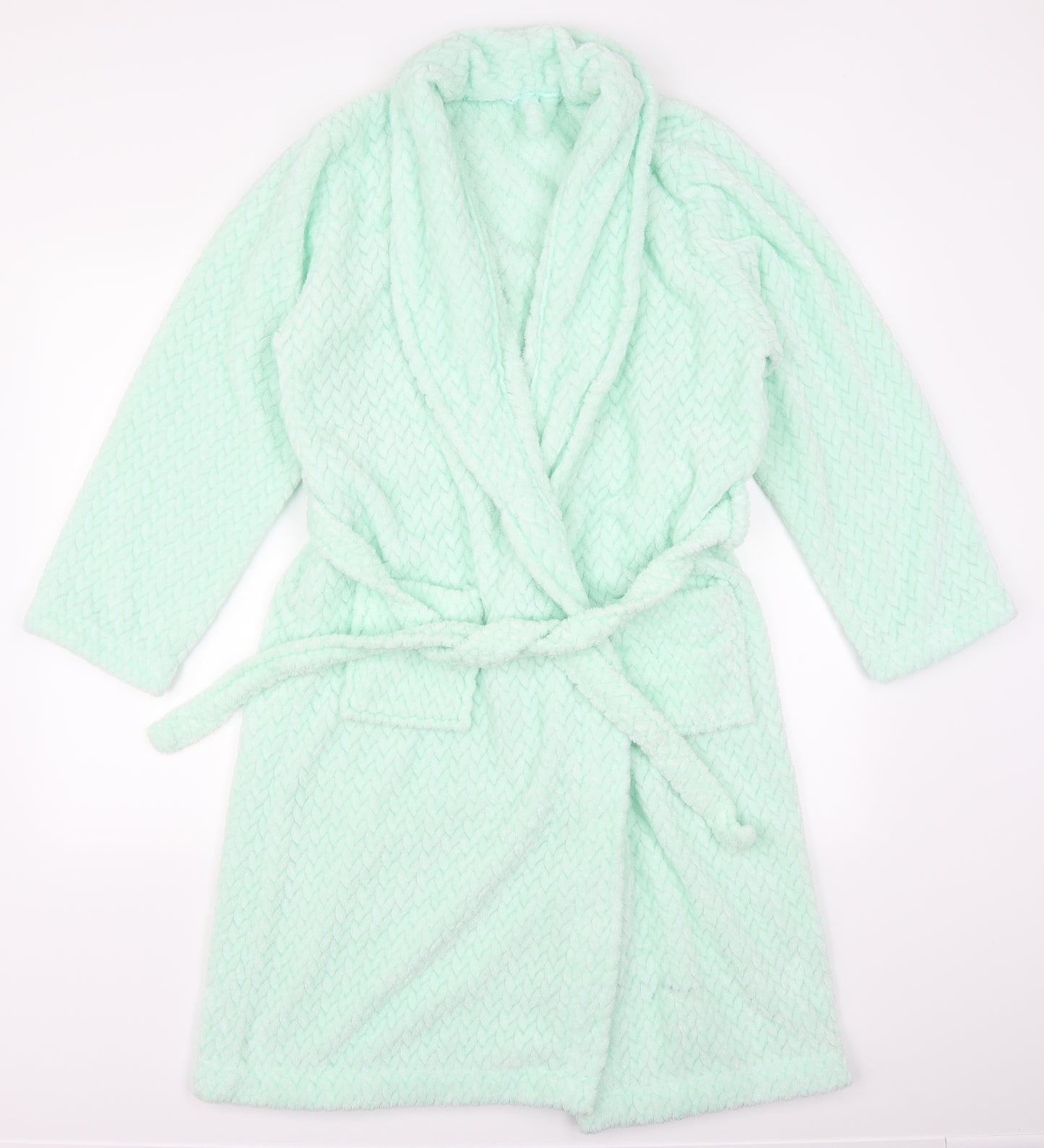 George Womens Green Geometric Fleece Kimono Robe Size M