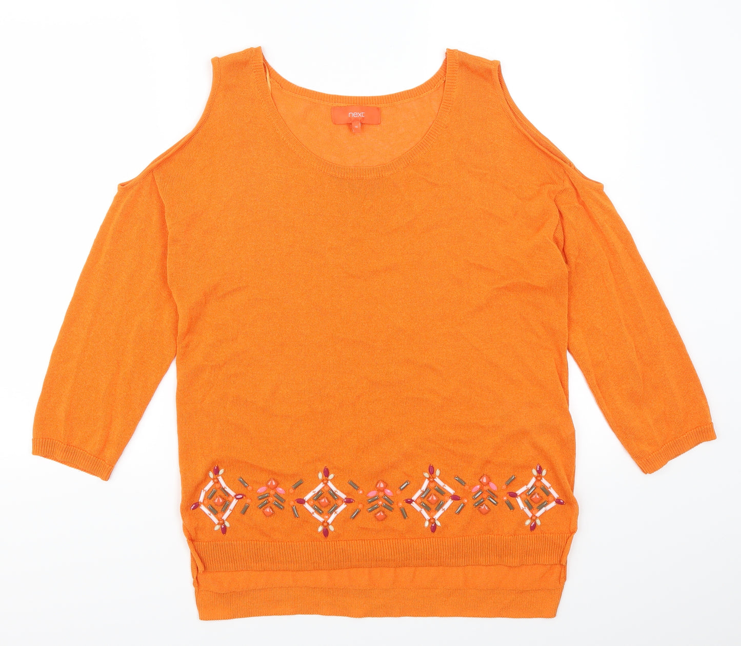 NEXT Womens Orange   Basic T-Shirt Size 14  - Cold Shoulder