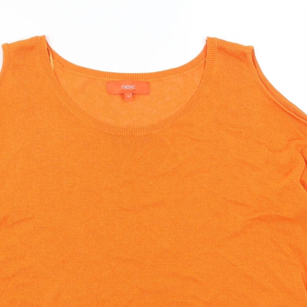 NEXT Womens Orange   Basic T-Shirt Size 14  - Cold Shoulder