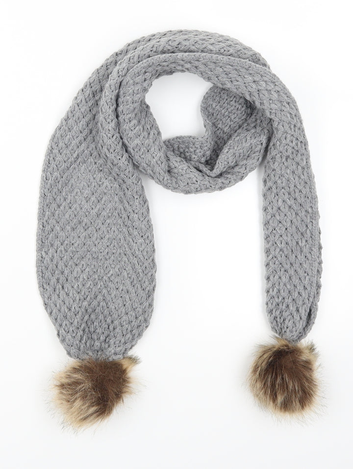 Preworn Womens Grey Scarf - Pom Pom