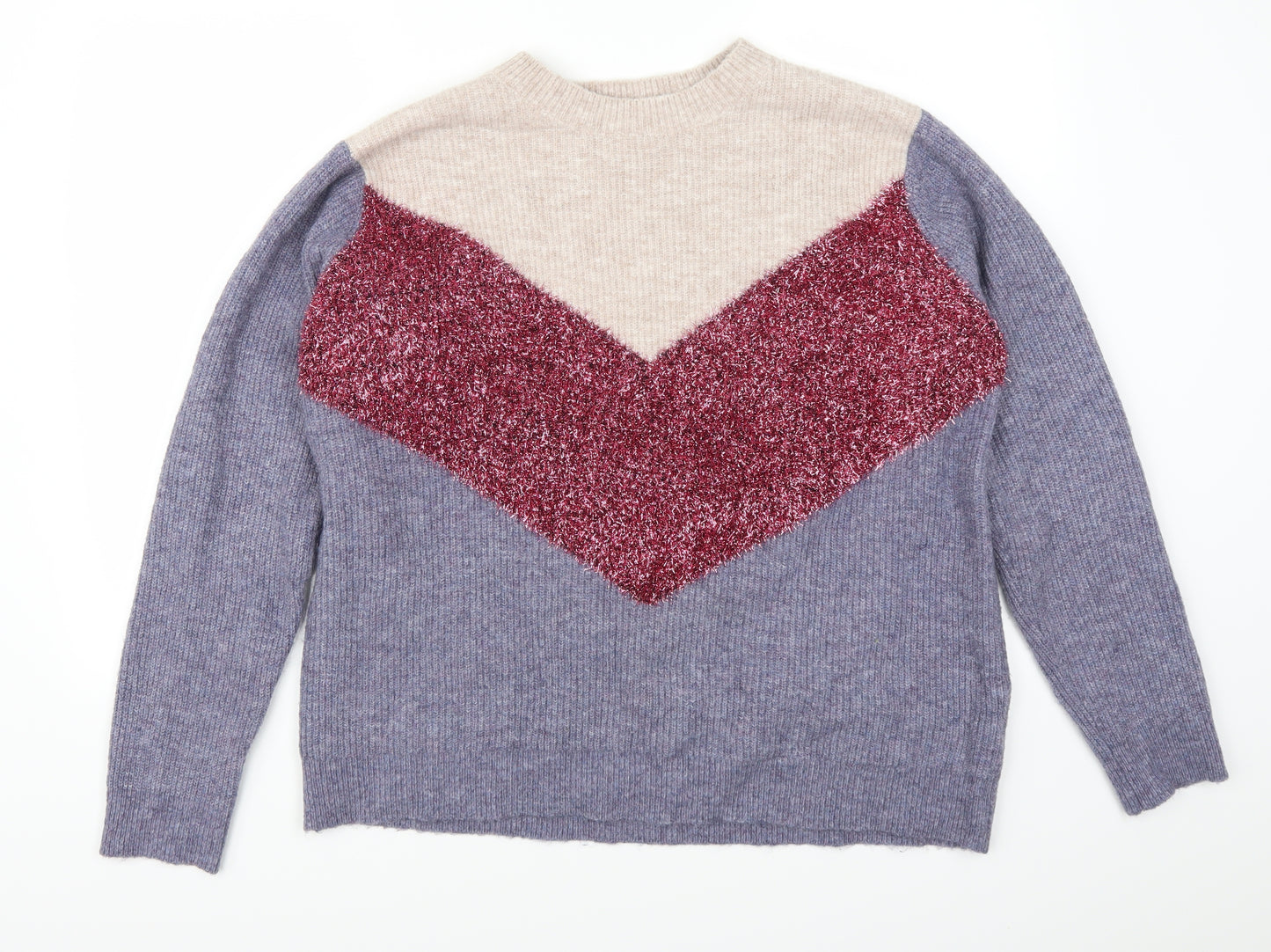 Matalan Womens Purple Geometric  Pullover Jumper Size L  - Colour Block