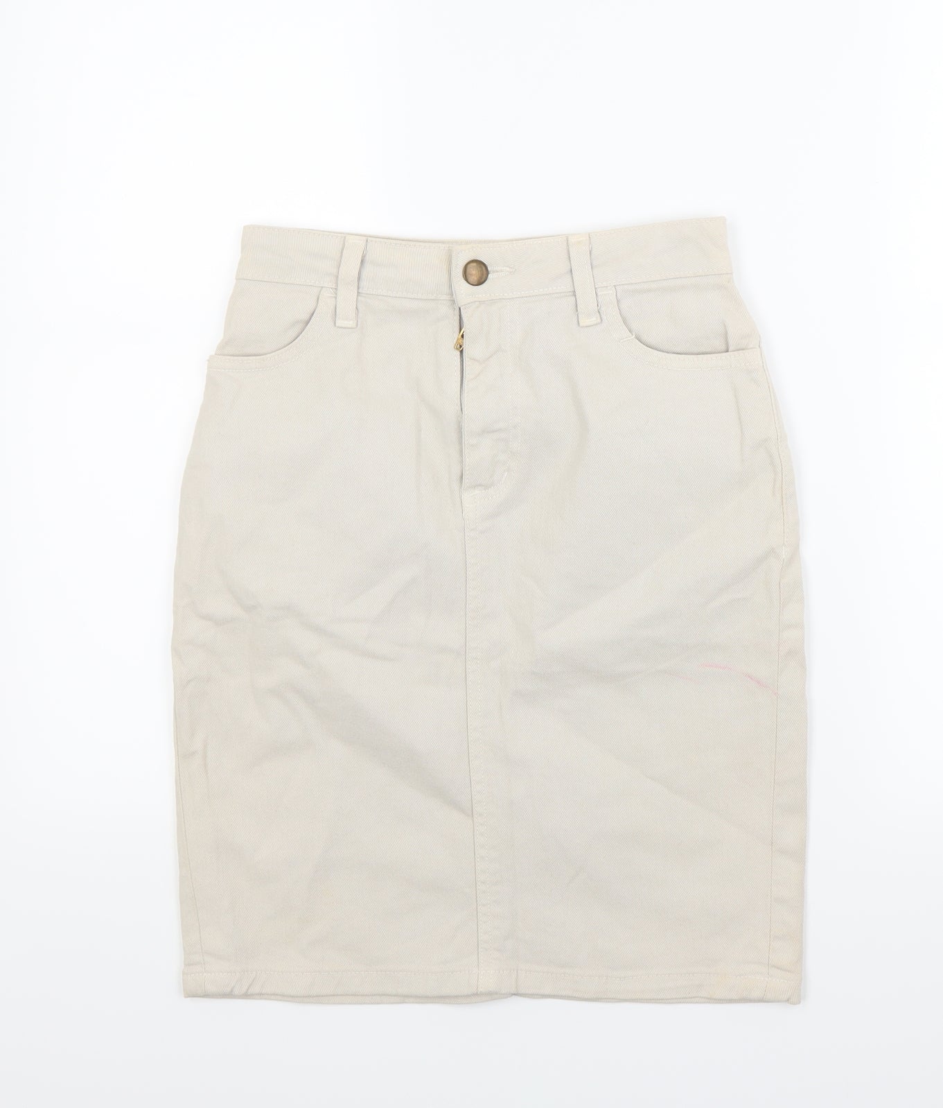 Preworn Womens Beige  Denim A-Line Skirt Size M