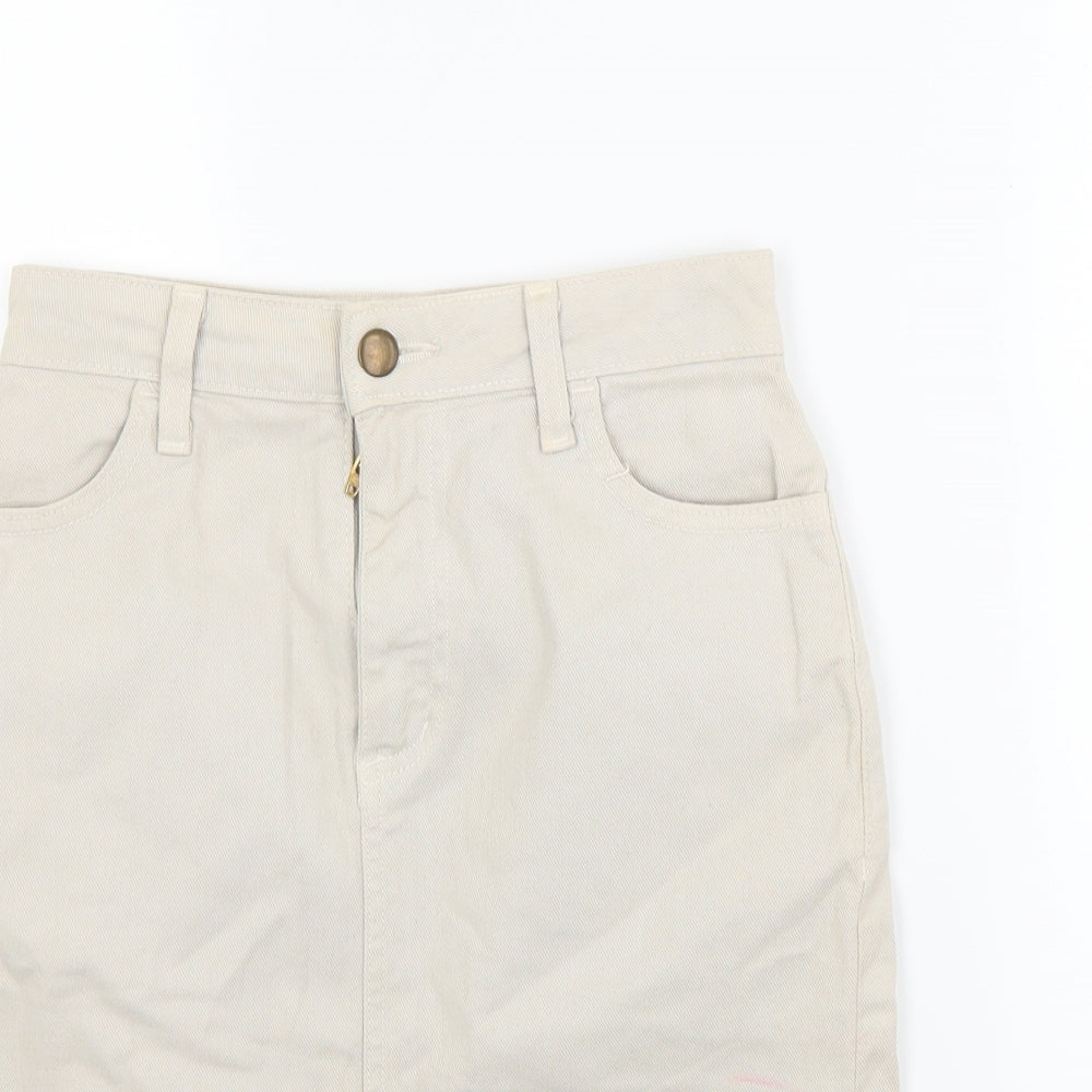 Preworn Womens Beige  Denim A-Line Skirt Size M