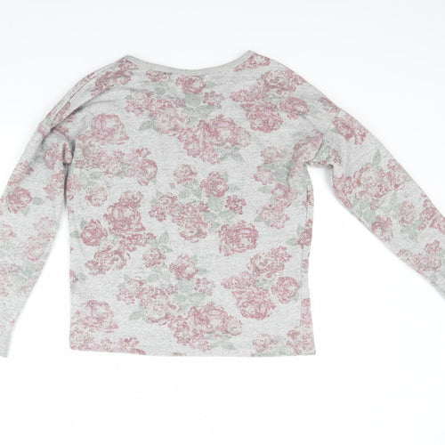 New Look Womens Grey Floral  Pullover Sweatshirt Size 8