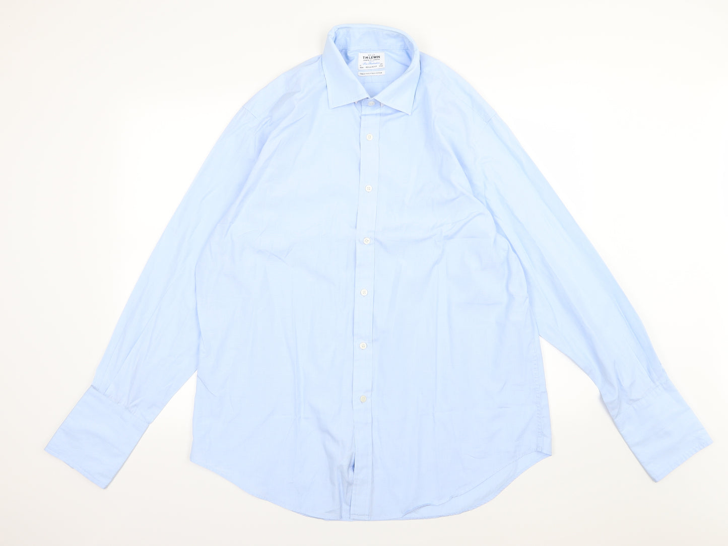 T M Lewin Mens Blue  Woven  Dress Shirt Size 17