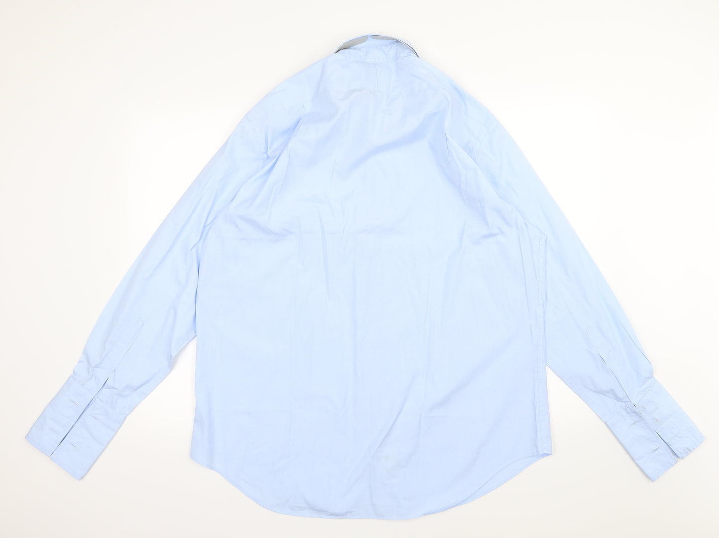 T M Lewin Mens Blue  Woven  Dress Shirt Size 17