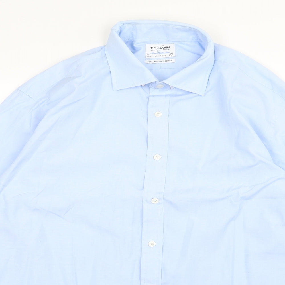 T M Lewin Mens Blue  Woven  Dress Shirt Size 17