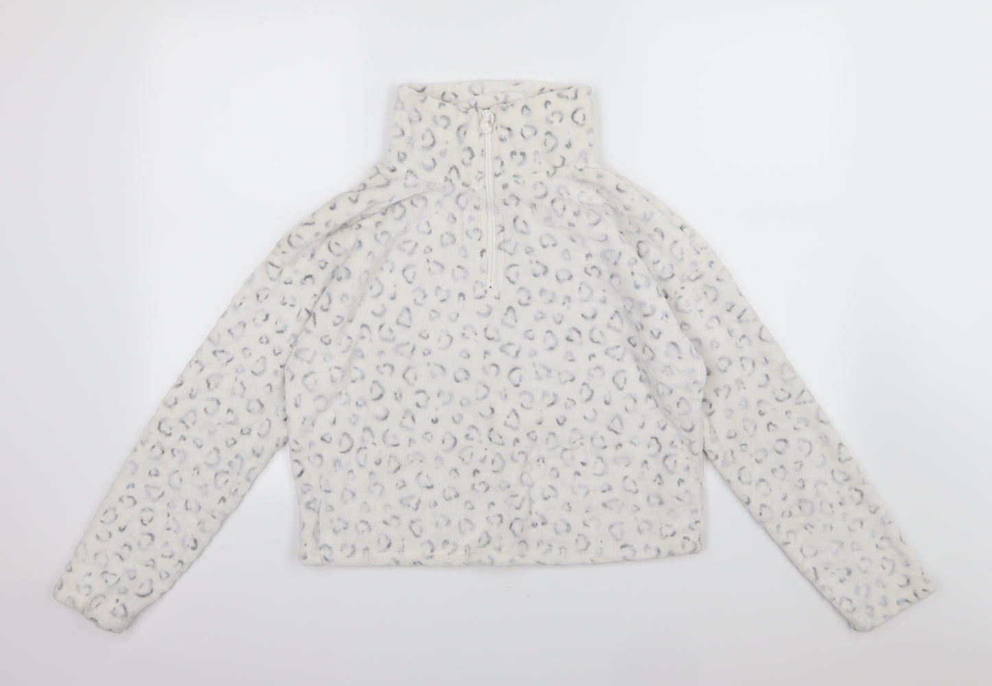 New Look Womens White Animal Print Fleece Pullover Sweatshirt Size S