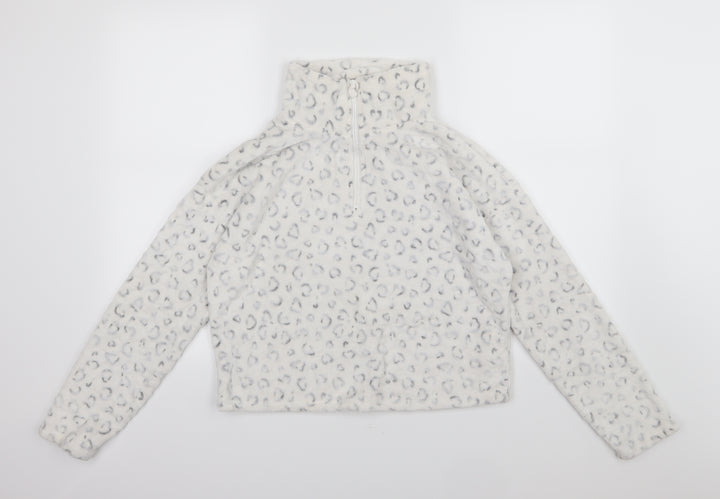 New Look Womens White Animal Print Fleece Pullover Sweatshirt Size S