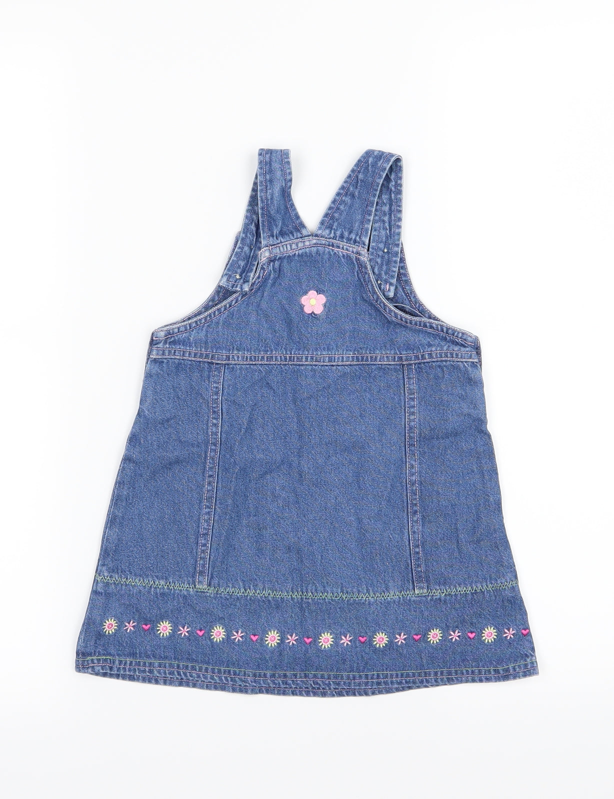 BHS Girls Blue Floral Denim Pinafore/Dungaree Dress  Size 12-18 Months