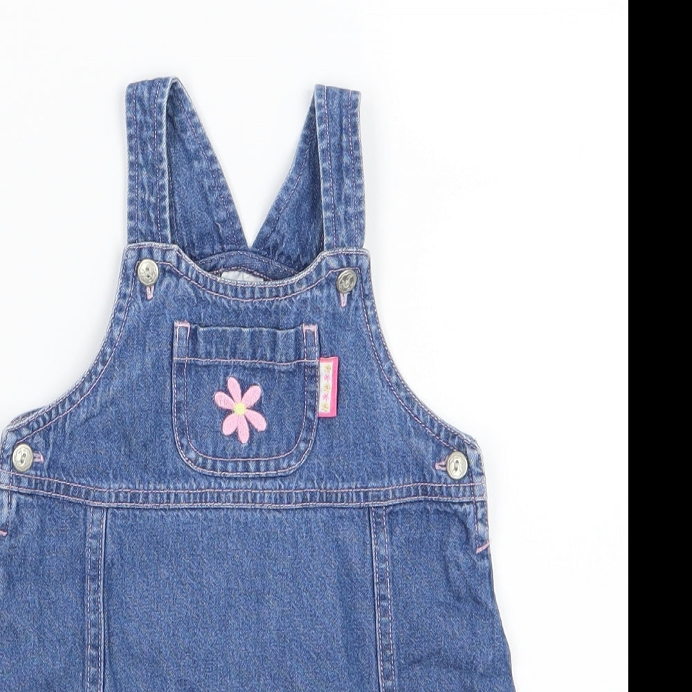 BHS Girls Blue Floral Denim Pinafore/Dungaree Dress  Size 12-18 Months