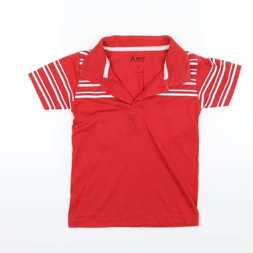 Amr Boys Red Striped Jersey Basic Polo Size S