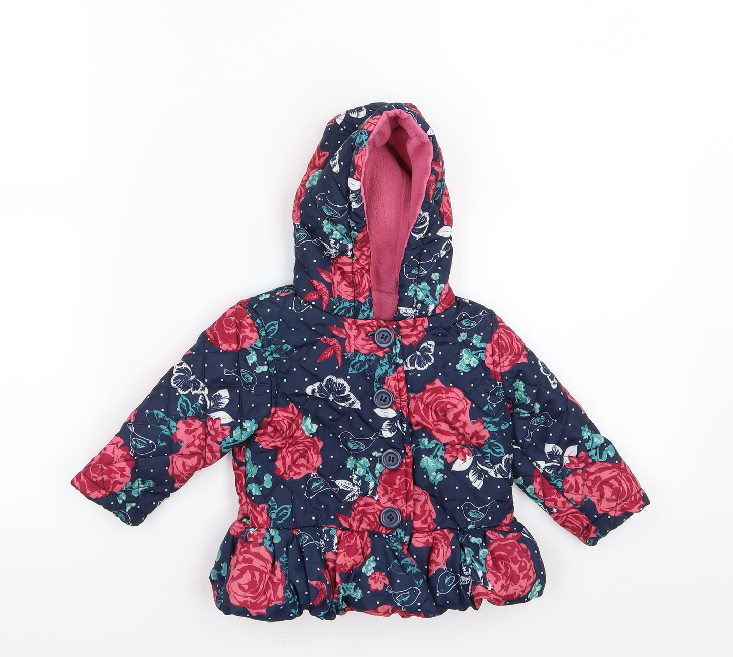 Nutmeg Girls Blue Floral  Basic Coat Coat Size 6-9 Months