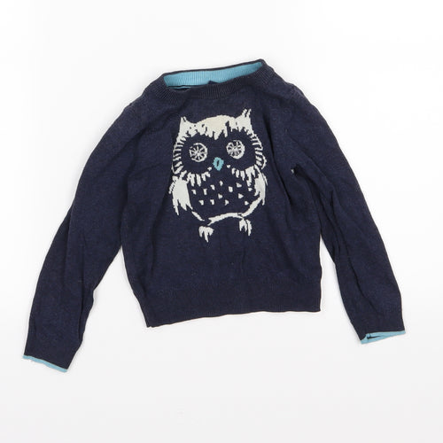 Gao Girls Blue  Knit Pullover Jumper Size 3 Years  - Owl