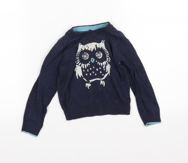 Gao Girls Blue  Knit Pullover Jumper Size 3 Years  - Owl