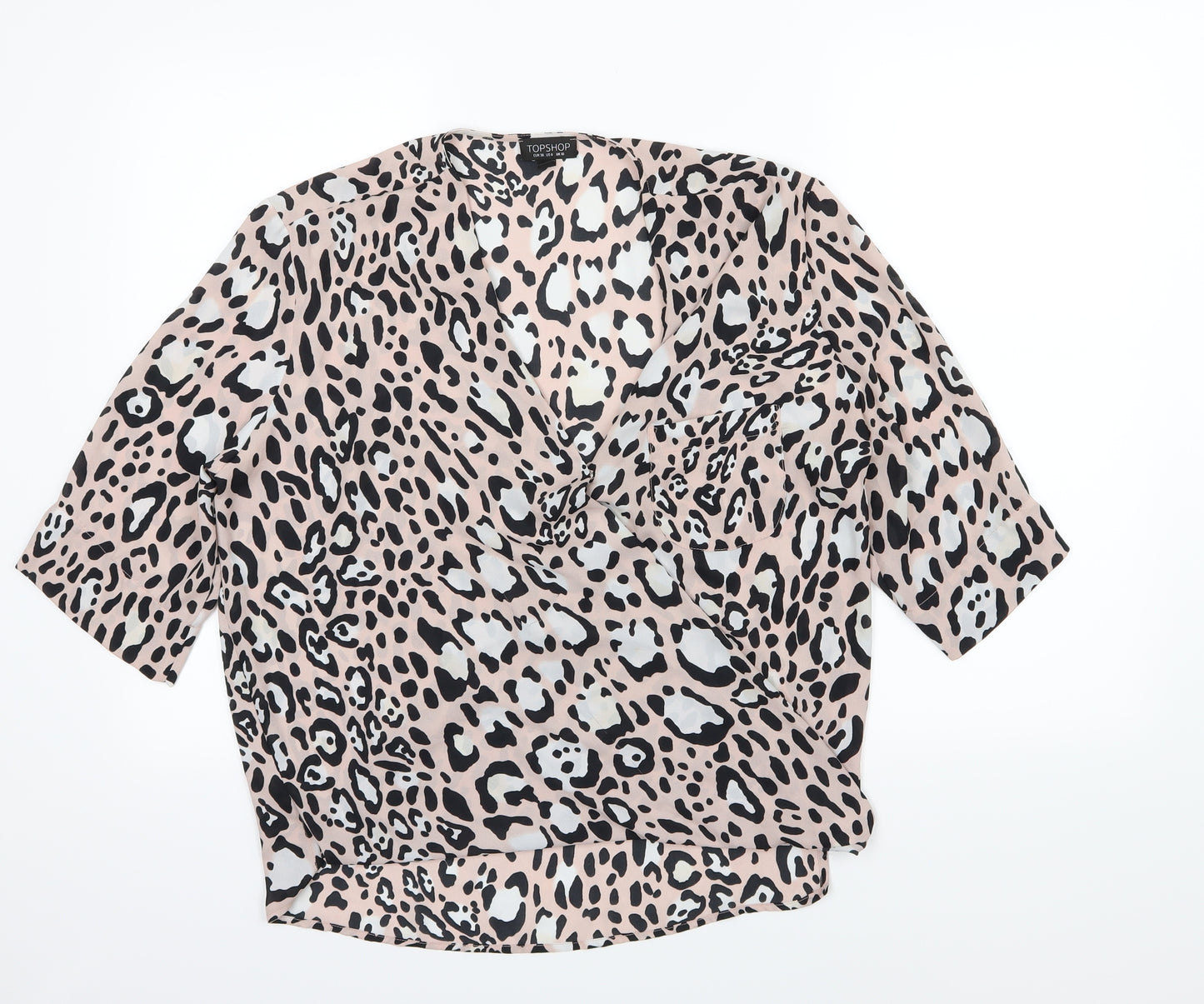 Topshop Womens Pink Animal Print Chiffon Basic Blouse Size 10