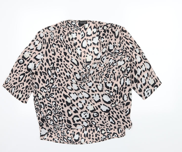 Topshop Womens Pink Animal Print Chiffon Basic Blouse Size 10