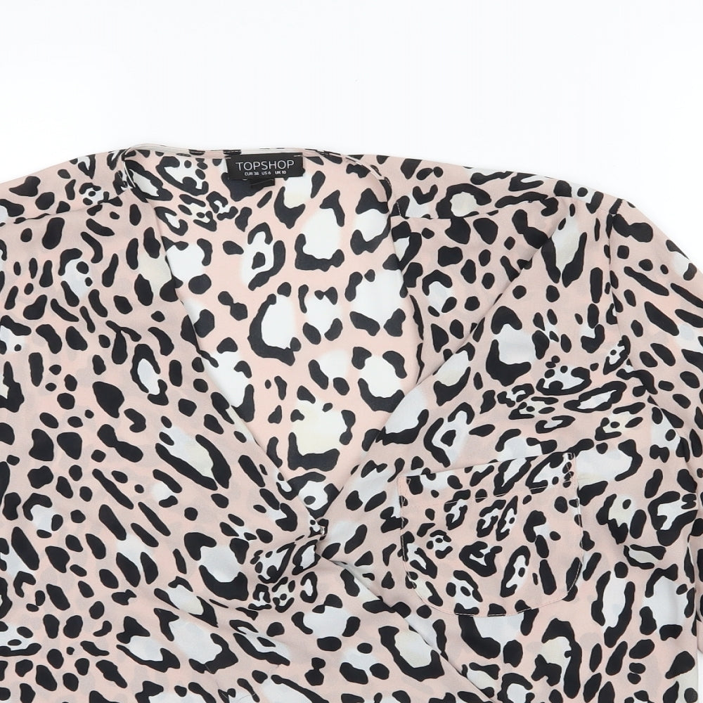 Topshop Womens Pink Animal Print Chiffon Basic Blouse Size 10