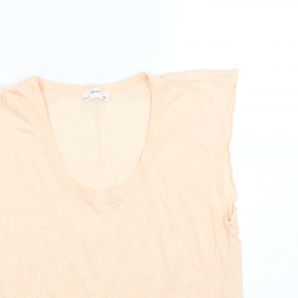 Zara Womens Orange  Jersey Basic T-Shirt Size S  - Peach