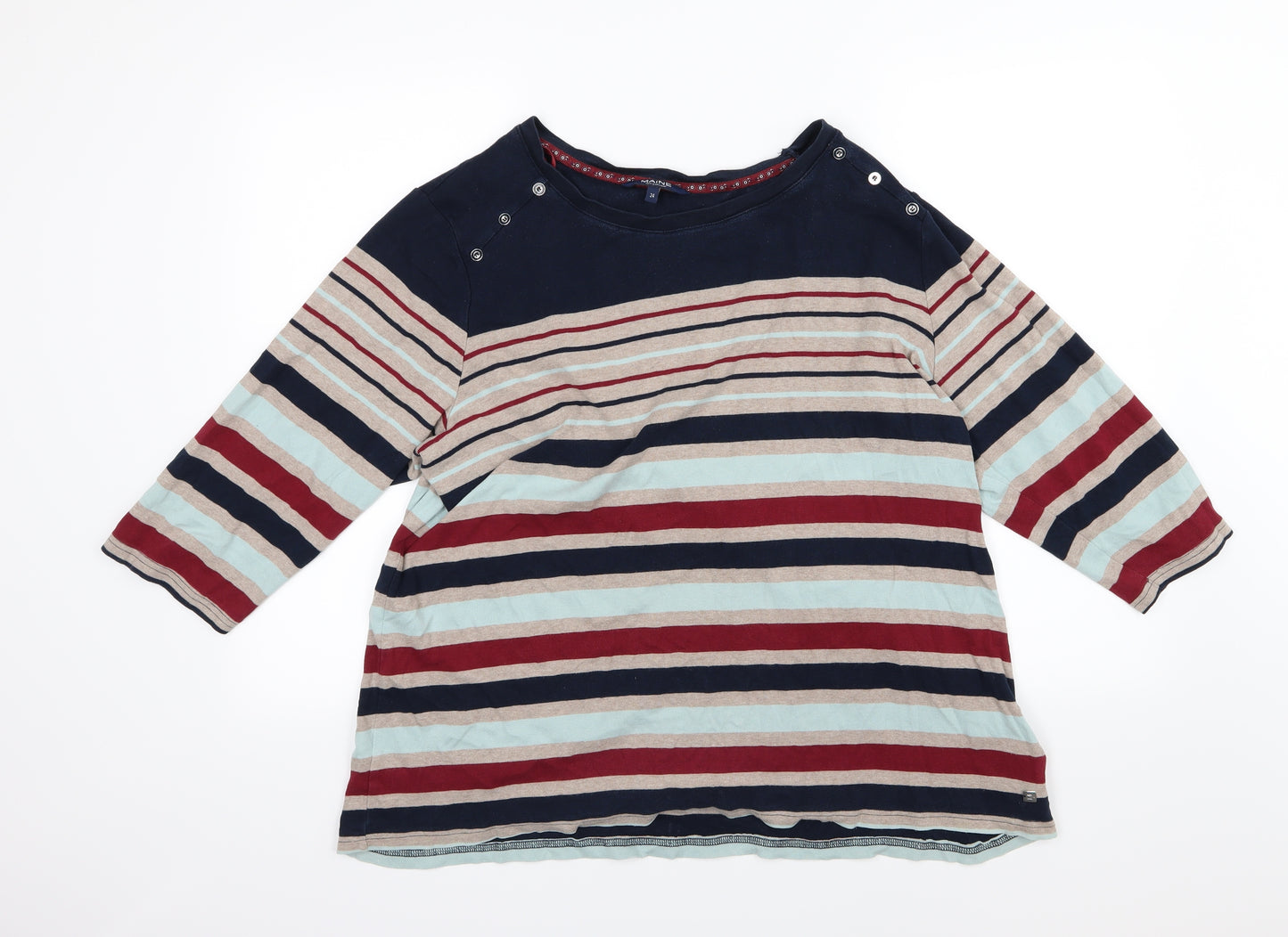Maine New England Womens Multicoloured Striped Jersey Basic T-Shirt Size 24