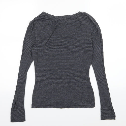 Warehouse Womens Grey Striped Jersey Basic T-Shirt Size 10