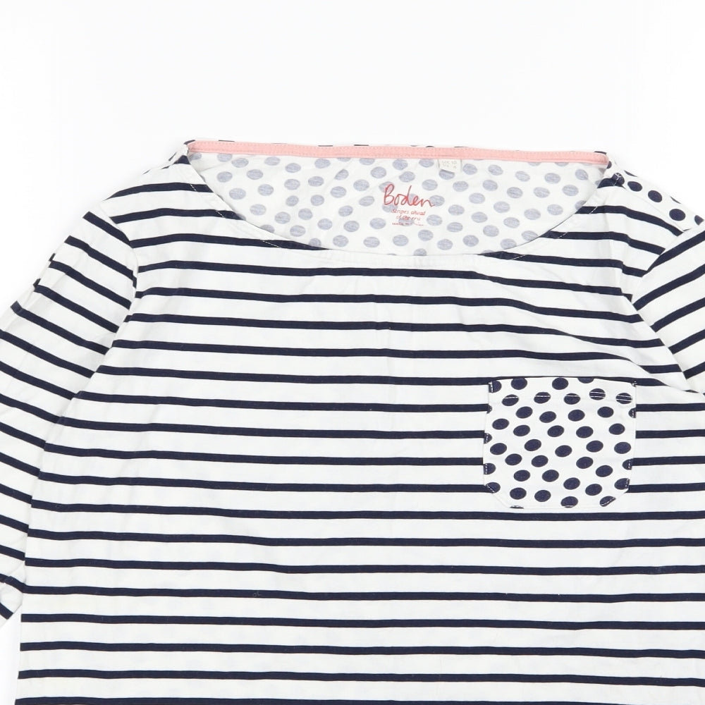 Boden Womens White Striped Jersey Basic T-Shirt Size 10