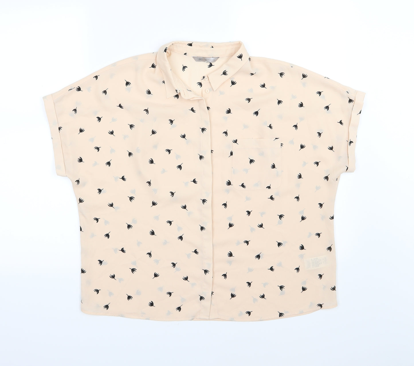 Marks and Spencer Womens Pink Floral Chiffon Basic Button-Up Size 14