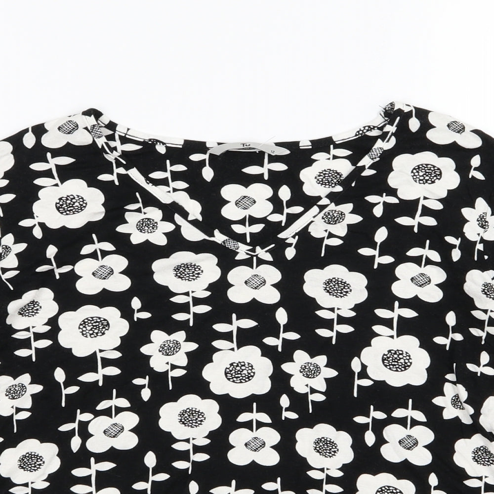 TU Womens Black Floral Jersey Basic Blouse Size 12