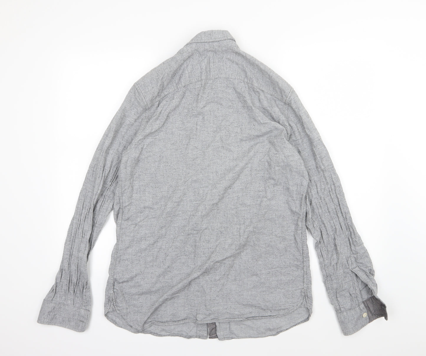Gap Mens Grey Herringbone Woven  Button-Up Size M