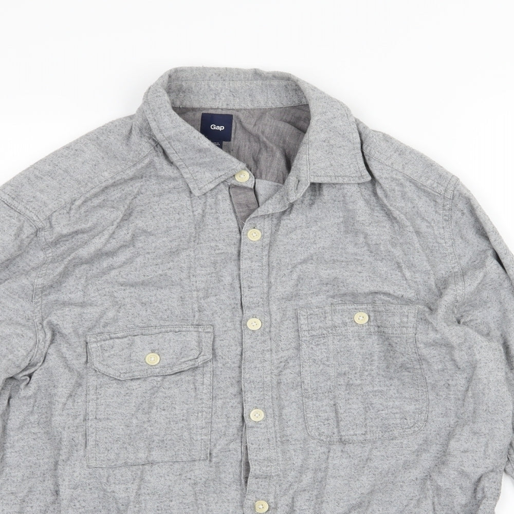 Gap Mens Grey Herringbone Woven  Button-Up Size M