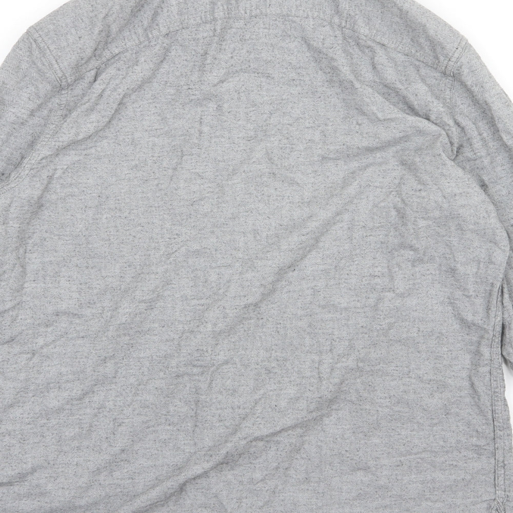 Gap Mens Grey Herringbone Woven  Button-Up Size M