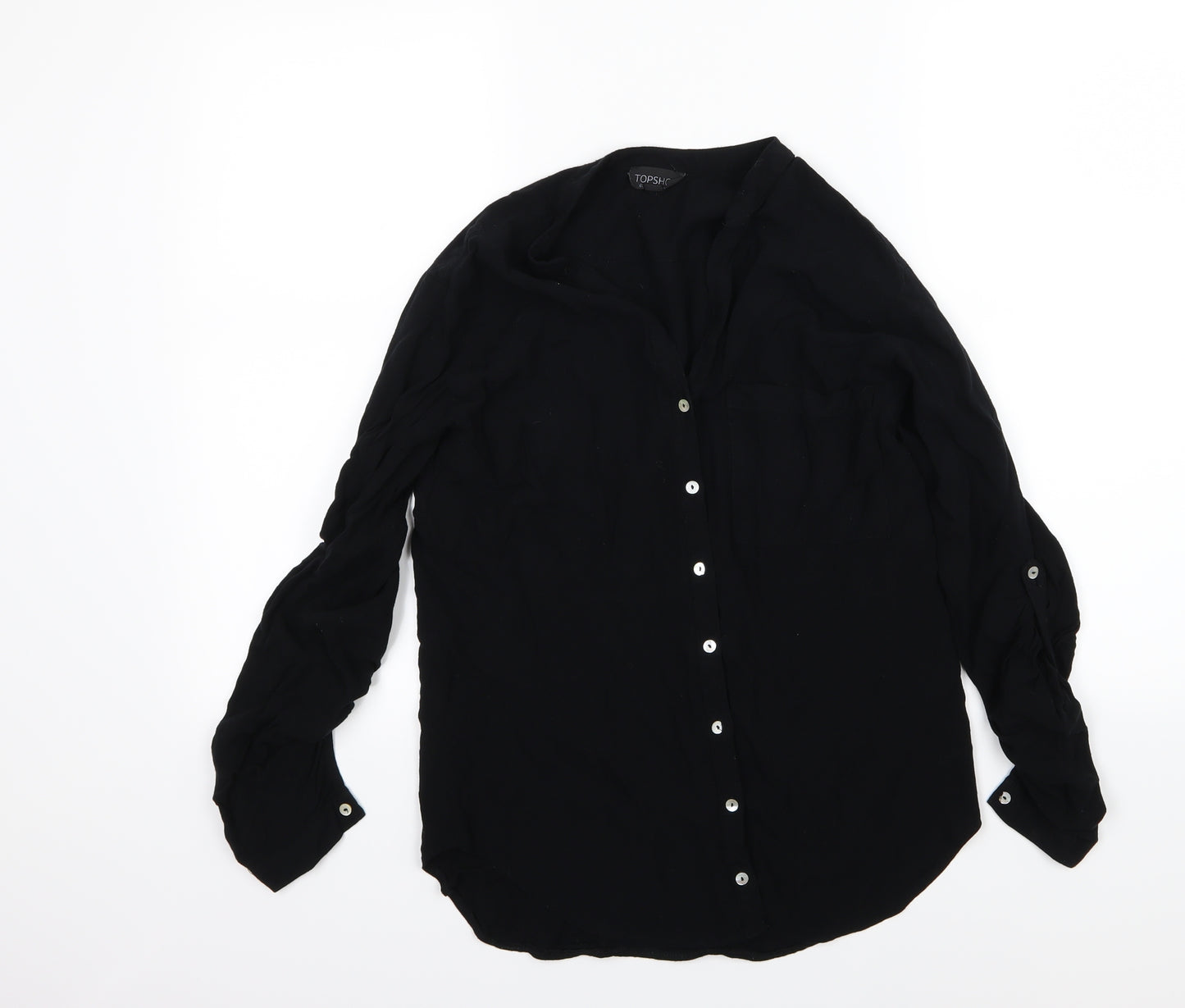 Topshop Womens Black  Jersey Basic Button-Up Size 8