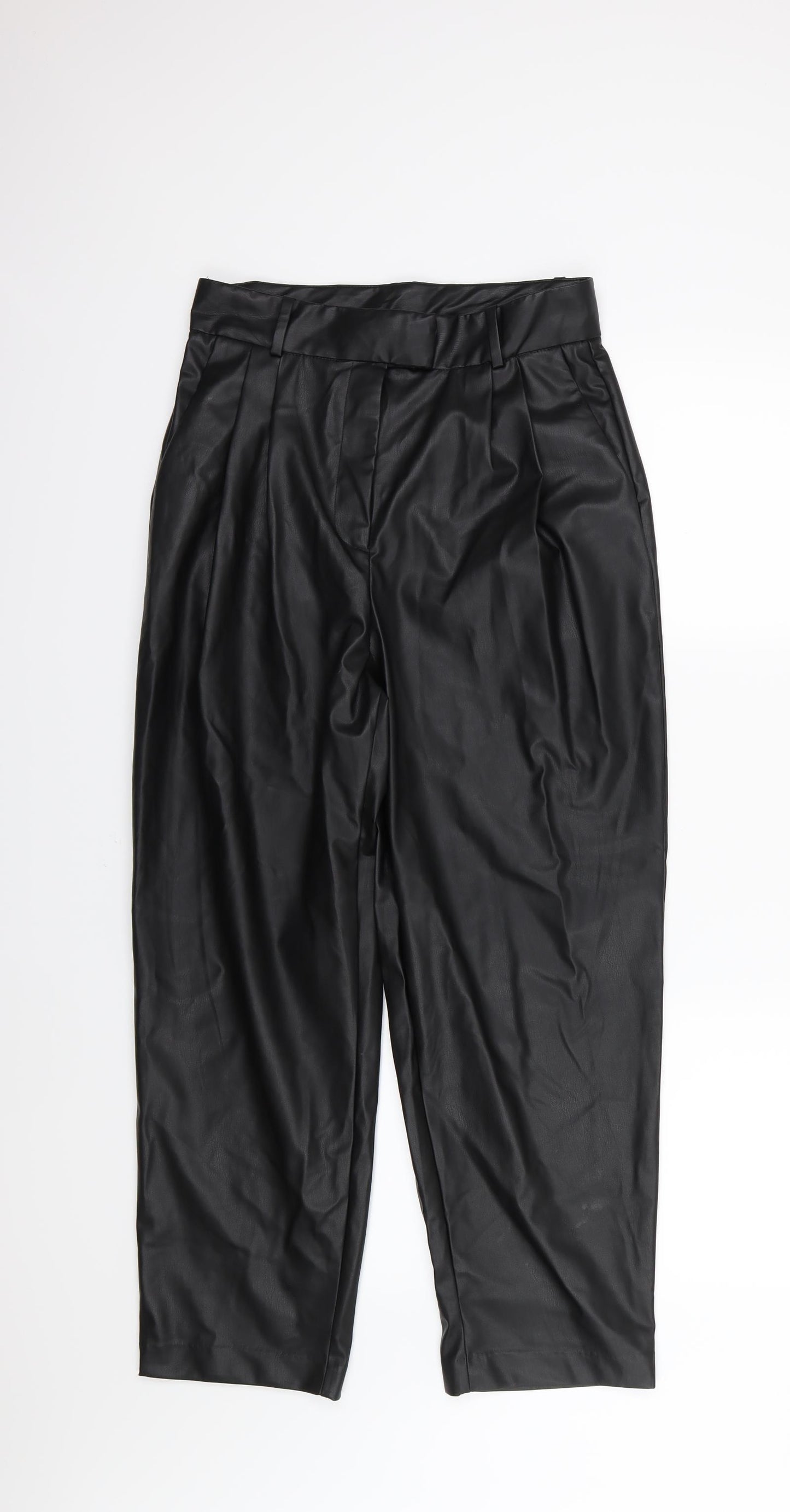 H&M Womens Black   Trousers  Size 12 L26 in - Leather Effect