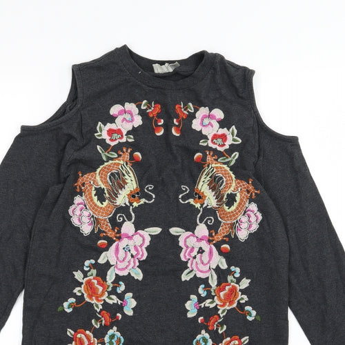 ASOS Womens Grey Floral Jersey T-Shirt Dress  Size 8