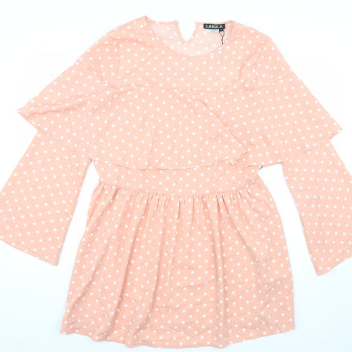 Lasula Womens Pink Polka Dot Rayon A-Line  Size 14
