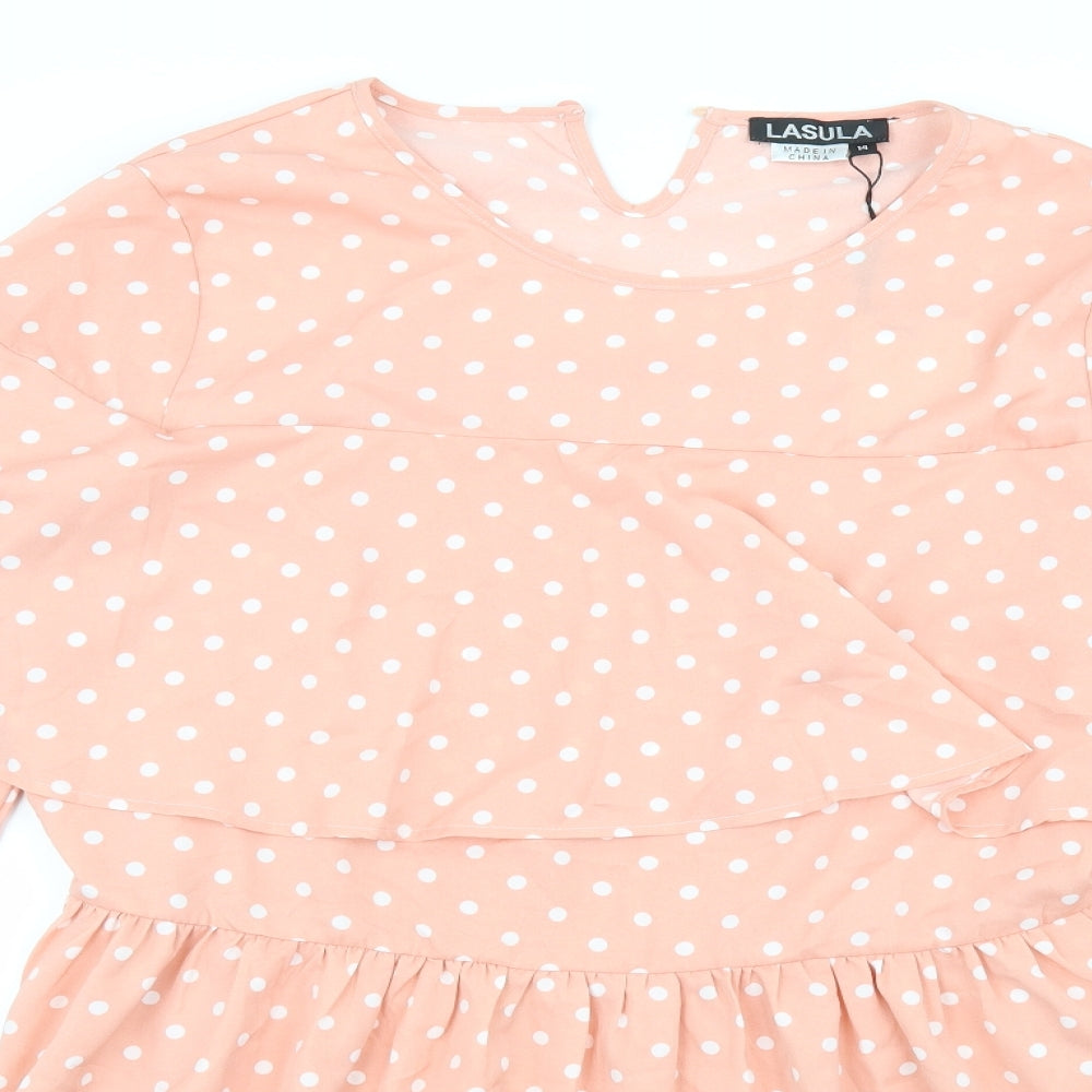 Lasula Womens Pink Polka Dot Rayon A-Line  Size 14