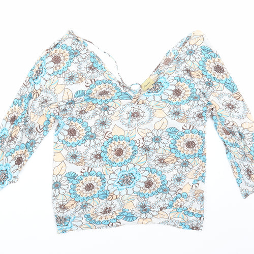 Ella Moss Womens Blue Floral  Basic T-Shirt Size L
